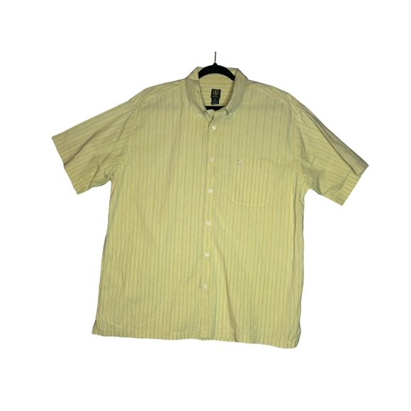 Aigle Mens XL Yellow Green Cotton Button Down Short Sleeve Shirt - Picture 2 of 5